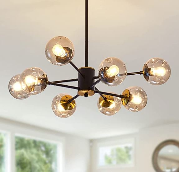 Vintage chandelier: 8 light chandelier pendant lighting black with glass globes