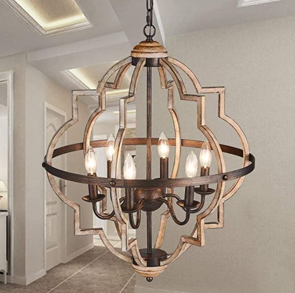 Vintage chandelier: 6-light rustic vintage metal chandelier