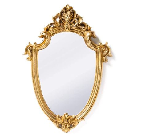 Vintage mirror: decorative wall mirror gold shield shape