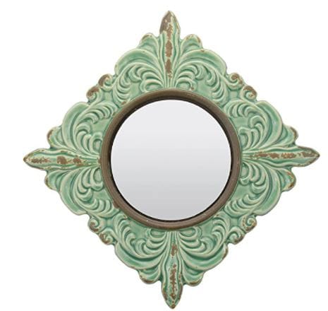 Vintage mirror: antique green diamond shape ceramic accent wall mirror